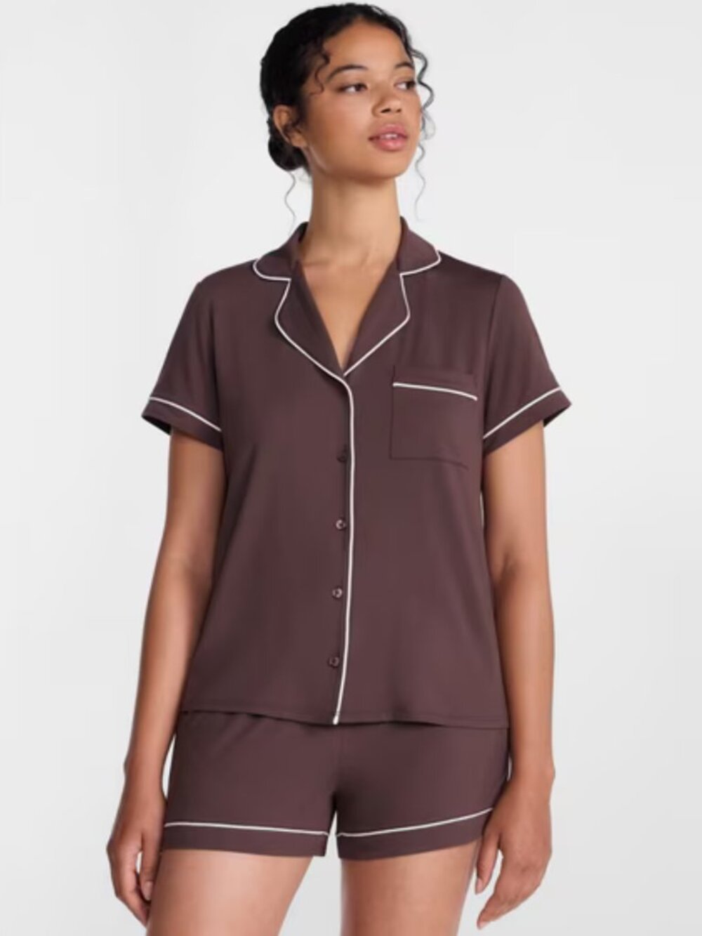 Joyspun Women's Dreamy Soft Collection Notch Collar Top and Shorts Pajama Set, 2
